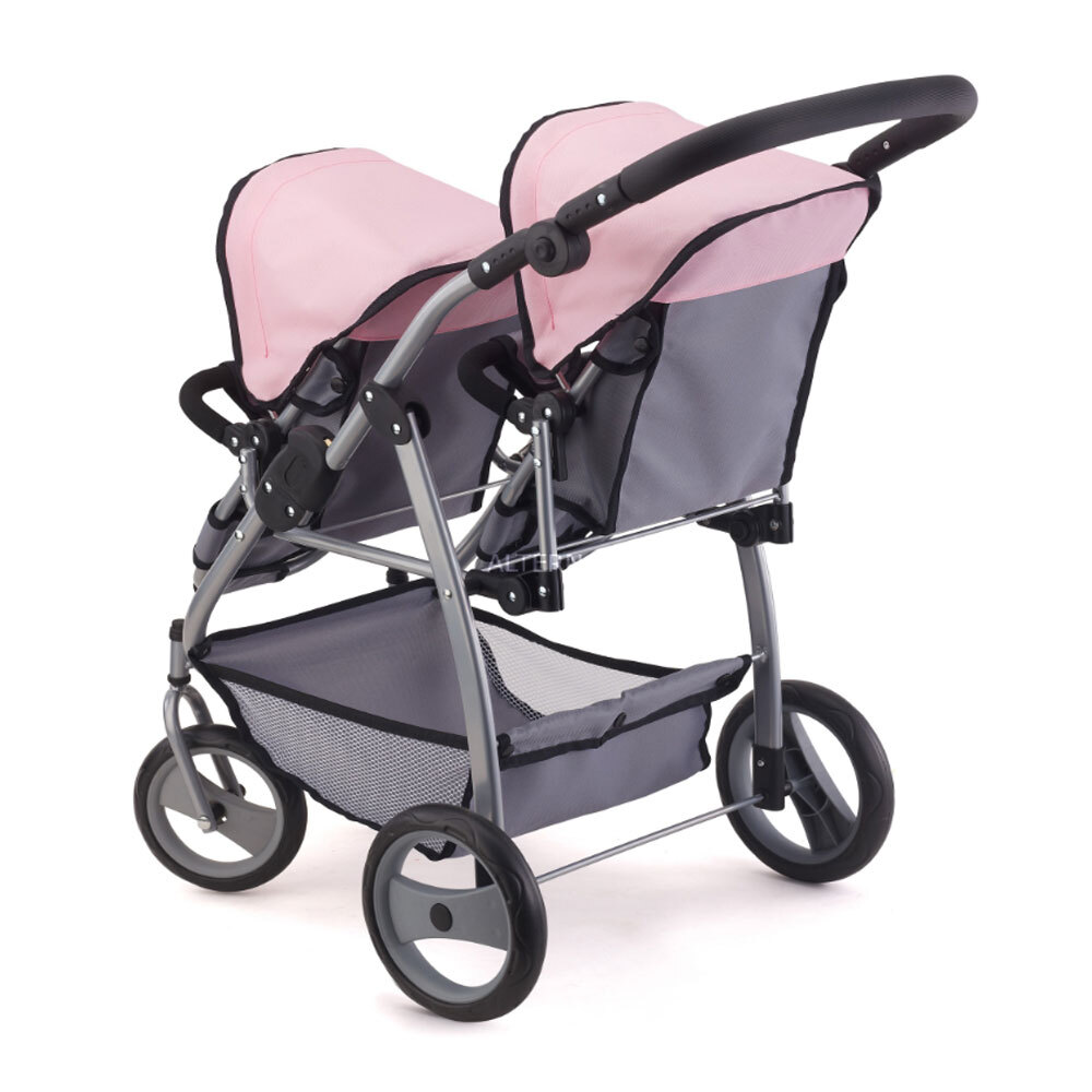 Bayer 73cm Twin Tandem Doll Pram/Stroller Pink & Grey 3y+ Kids/Toddler ...