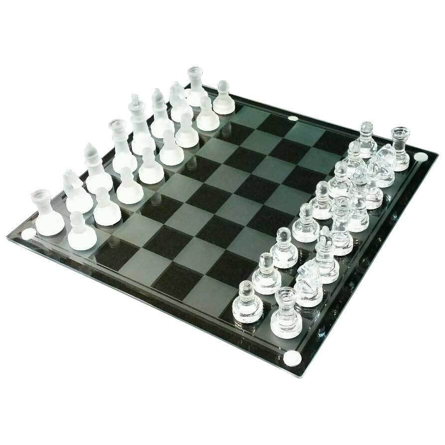 2in1 Frosted Glass Checkers/Chess Board Set 25 x 25cm Board Game/Toy ...