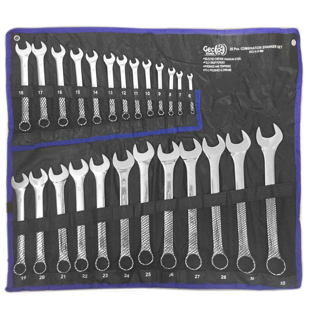 25pc Combination Open & Ring Spanner Wrench Mirror Finish 6-32mm Fully ...