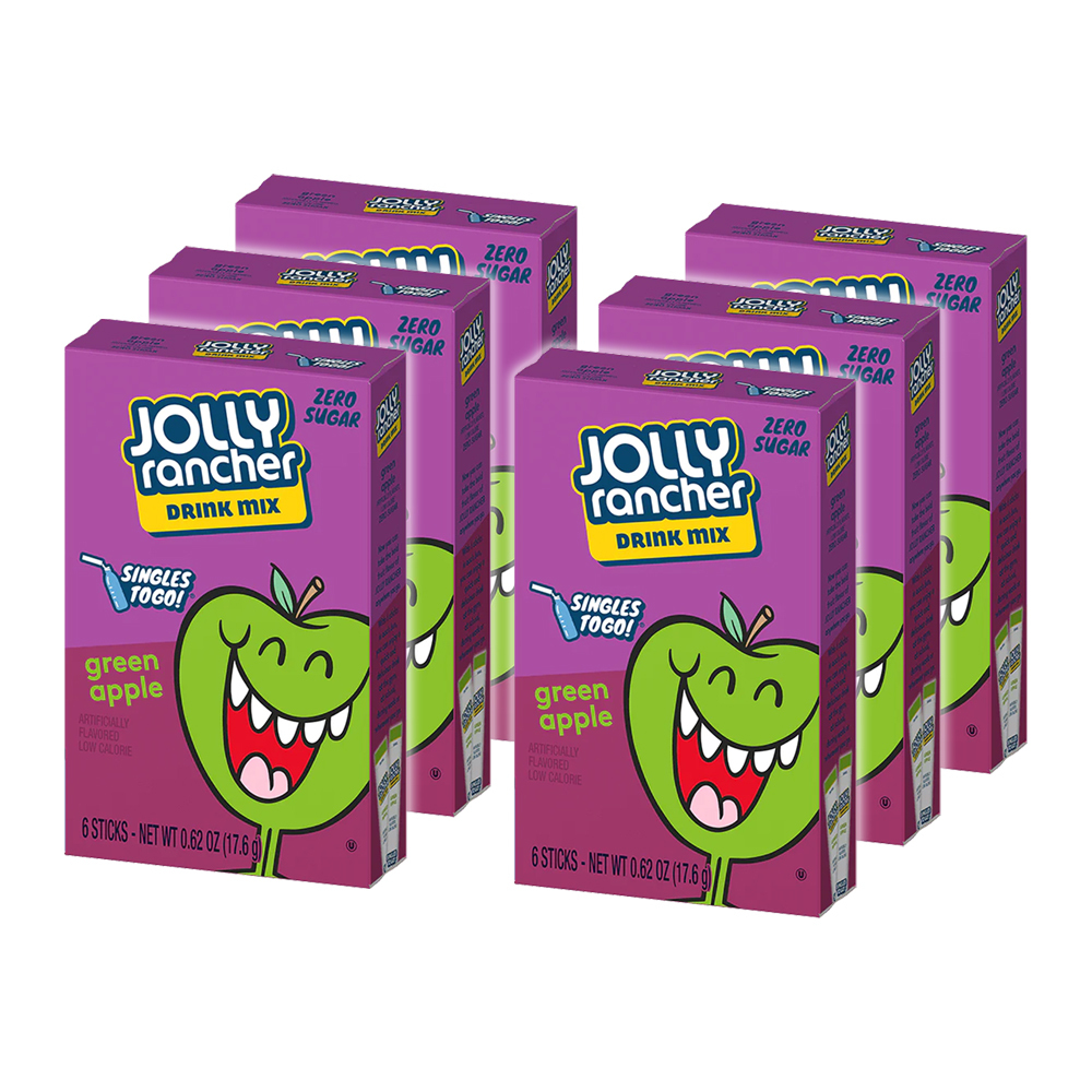 6x 6pc Jolly Rancher 17.6g Zero Sugar Green Apple Powdered Drink Mix ...