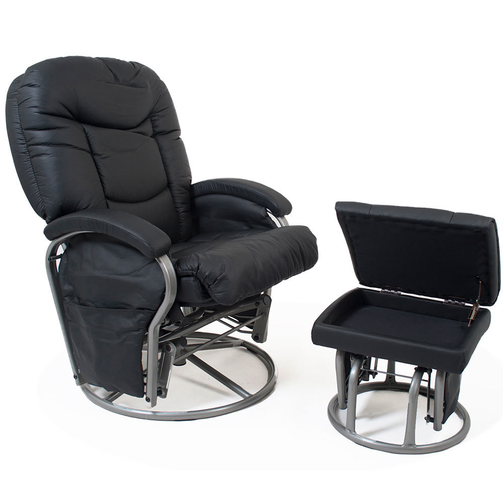 Valco Baby Zen Glider Black Nursing Chair w/ Ottoman Rocking/Swivel