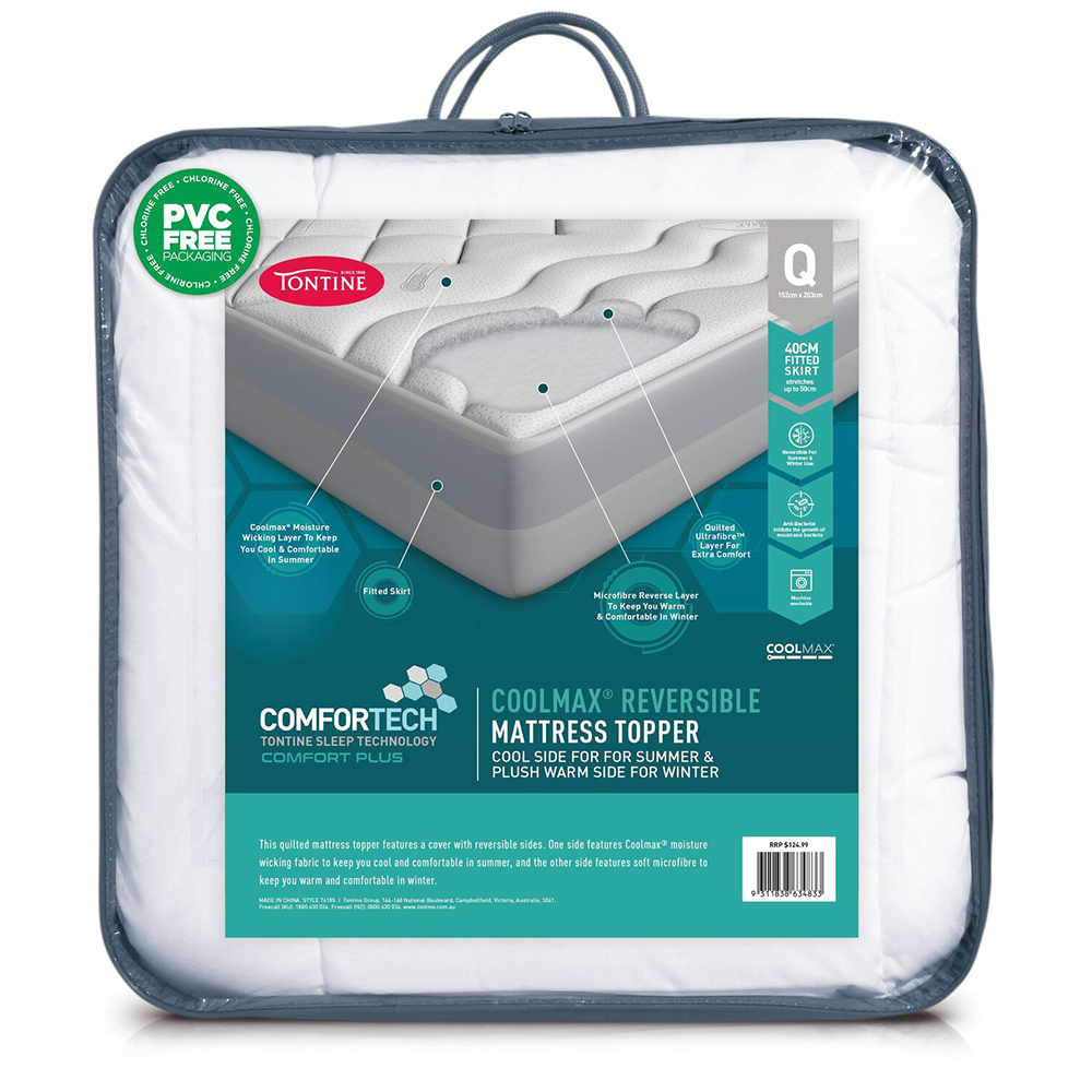 Pressure Relieving Memory Foam Mattress Topper - Queen Bed - Tontine