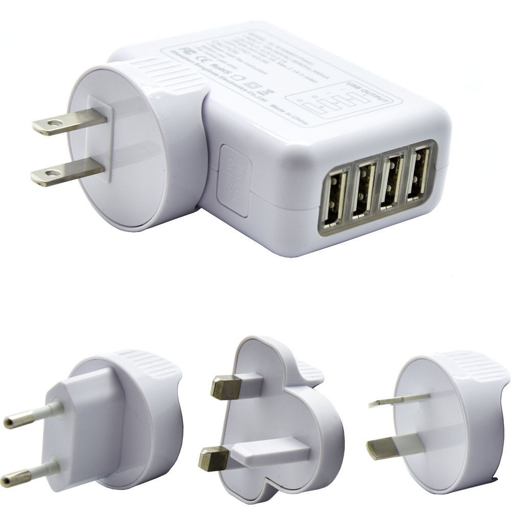 Universal World travel adapter 4 USB Plugs Charger AC power UK US EU AU ...