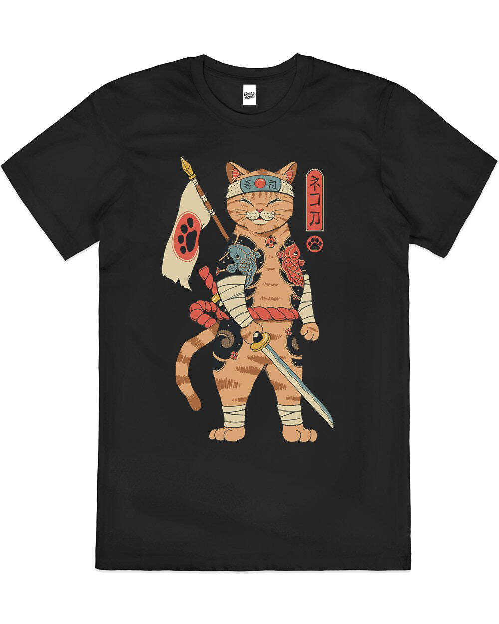 Neko Shogun Japanese Cat Kitty Animal Cotton T-Shirt Black Size 3XL ...