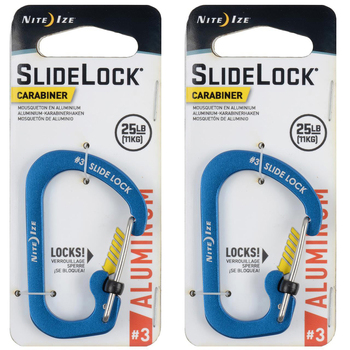 2PK Nite Ize Slidelock 6cm Aluminium #3 Carabiner - Blue