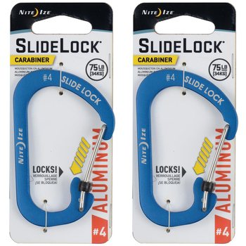 2PK Nite Ize Slidelock 8cm Aluminium #4 Carabiner - Blue