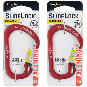 2PK Nite Ize Slidelock 8cm Aluminium #4 Carabiner - Red