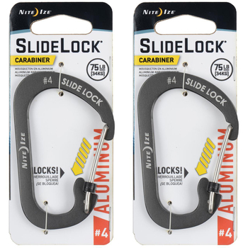 2PK Nite Ize Slidelock 8cm Aluminium #4 Carabiner - Charcoal