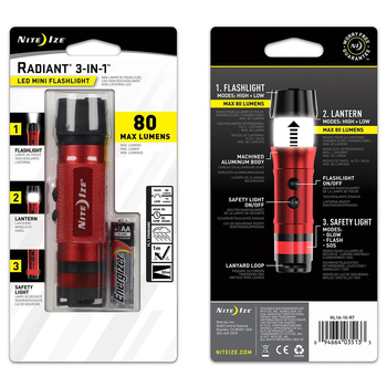 Nite Ize Radiant 3-In-1 LED Mini Flashlight 80lm - Red