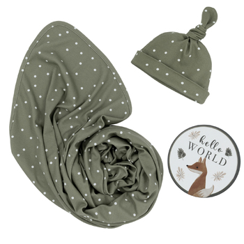 Living Textiles Newborn Baby Infant Gift Set Olive Spots