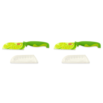 2PK Dexas 10cm Santoku Cutting Knife w/ Sheath Cutlery - Lime