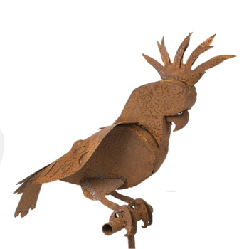 Garden 190cm Rust Metal Stake Cockatoo Outdoor Decor