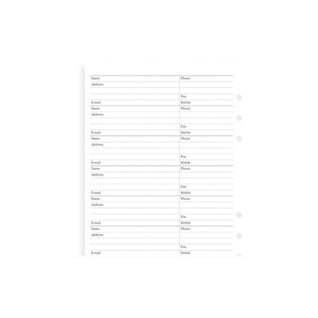 Filofax DFX Name/Address/Phone/Email Refill Memo Organiser