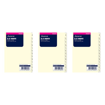 3x Filofax Pocket A-Z Index 13-Tabs Refill Pack Organiser Cream