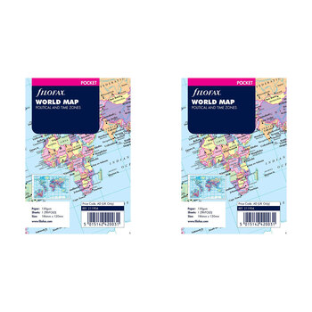 2x Filofax 12cm Pocket Travel World Map Political/Time Zone