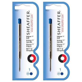 2PK Sheaffer Ball Point Pen T Refill Medium Blue Ink Single