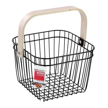 Boxsweden 24cm Wire Storage Basket w/ Birchwood Handle Black