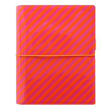 Filofax A5 Domino Patent Personal Organiser - Orange/Pink Stripe