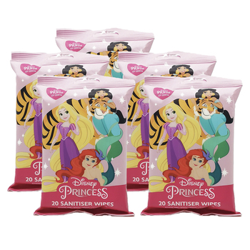 5x 20pc Disney Princess 22 Antibacterial On The Go Wet Hand Wipes