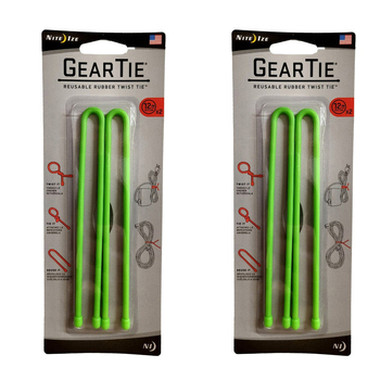 2x 2pc Nite Ize 12In Gear Tie Rubber Twist Organiser - Lime