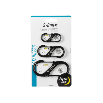 3pc Nite Ize Slidelock #2/#3/#4 Carabiner Stainless Steel Organiser - Black