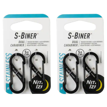 2x 2pc Nite Ize S-Biner 4cm Stainless Steel Dual Carabiner #1 - Black