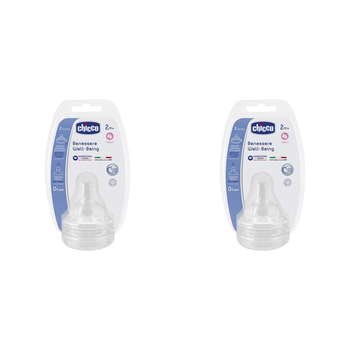 2x 2pc Chicco Nursing Baby Well-Being Medium Flow Silicone Teat 2m+