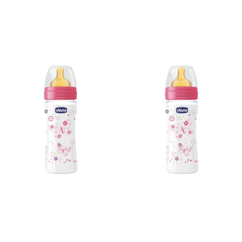 2PK Chicco Nursing Baby Well-Being Latex 250ml Feeding Bottle/Teat 2m+ Girl