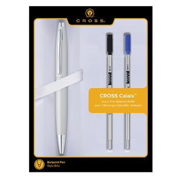 Cross Calais Ball Point Pen w/ 2-Refills Gift Pack Medalist Chrome/Gold