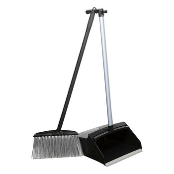 Cleanlink Lobby Pan Set w/ Dustpan/Broom - Black/Grey