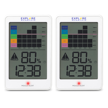 2pc Explore Scientific Indoor Thermo/Hygrometer w/ Mould Alert 