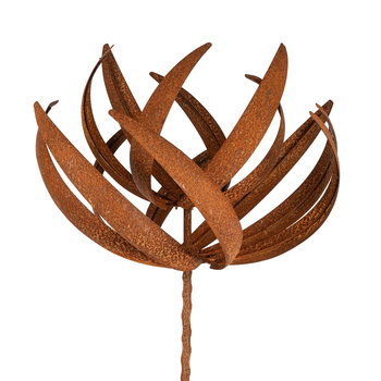 Garden Rust Metal 190cm Stake Lotus Windmill - Brown