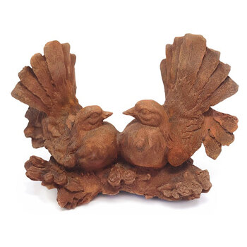 Fantail Birds 28x18cm Cast Iron Rust Finish Garden Decor