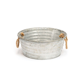 Zinc Tub 36cm Storage w/ Rope Handles Large - Silver