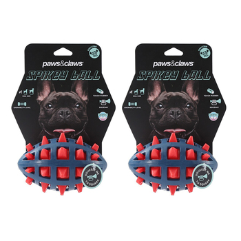 2PK Paws And Claws 10cm Rubber Spikey Football Dog/Pet Toy