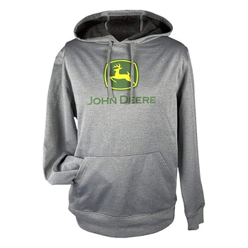 John Deere Performance Poly Mens Hoodie Grey/Flouro Small