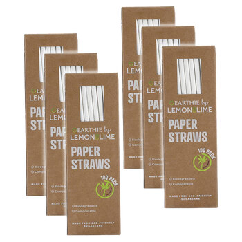 6x 100PK Lemon & Lime 20cm Paper Straws White