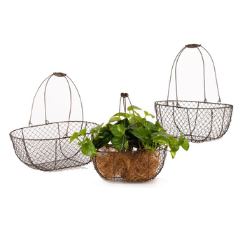 3pc Rounded Metal 30/35/40cm Basket Planter Set Garden Decor - Brown