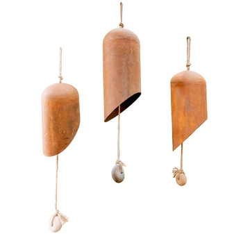 3pc Angled Bottom 20/25/30cm Bells Rust Metal Hanging Decor - Brown