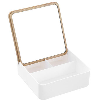 Boxsweden Bano Square 14cm Organiser Box w/ Mirror Bamboo Top