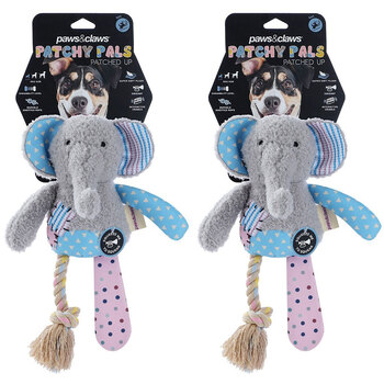 2PK Paws & Claws Patchy Pals Plush Rope Elephant Pet Dog Toy 36x20x8cm