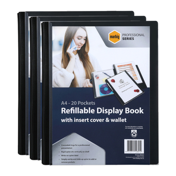 3PK Marbig Pro A4 Refillable Clearview Display Book w/ Wallet - Black