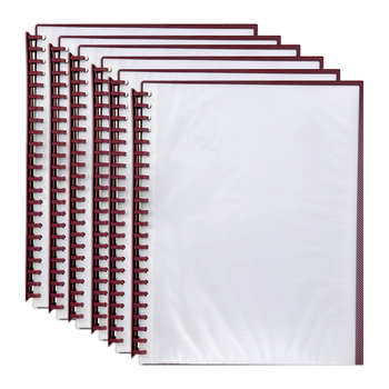 6PK Marbig 20-Pocket A4 Refillable Display Book - Clear Front/Maroon