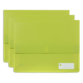 3PK Marbig Wallet A4 Heavy Duty Polypick Document Sleeve Lime