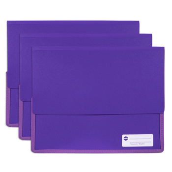 3PK Marbig Wallet A4 Heavy Duty Polypick Document Sleeve Purple