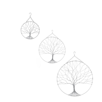 3pc Tree of Life 20.5/30.5/41cm Wire Hanging Ornament Decor Set - Silver