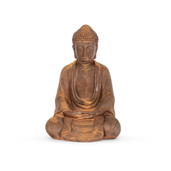 Zen Cast Iron 23cm Sitting Buddah Garden Ornament Decor - Brown