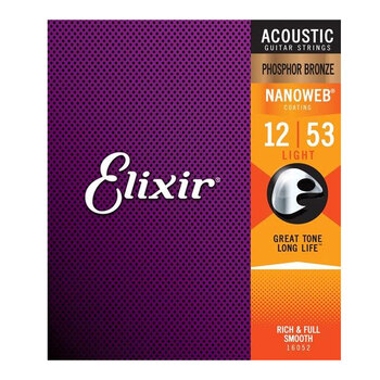 Elixir #16052 Acoustic Nanoweb Phosphor Bronze String 12-53 Light