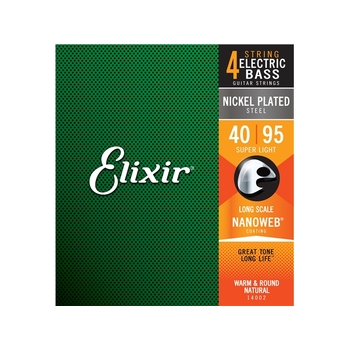 Elixir #14002 Bass Strings Nanoweb Nickel Plated Steel 40-95 Super Light