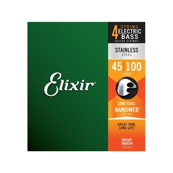 Elixir #14652 Bass Guitar Strings Nanoweb Stainless Steel 45-100 Light